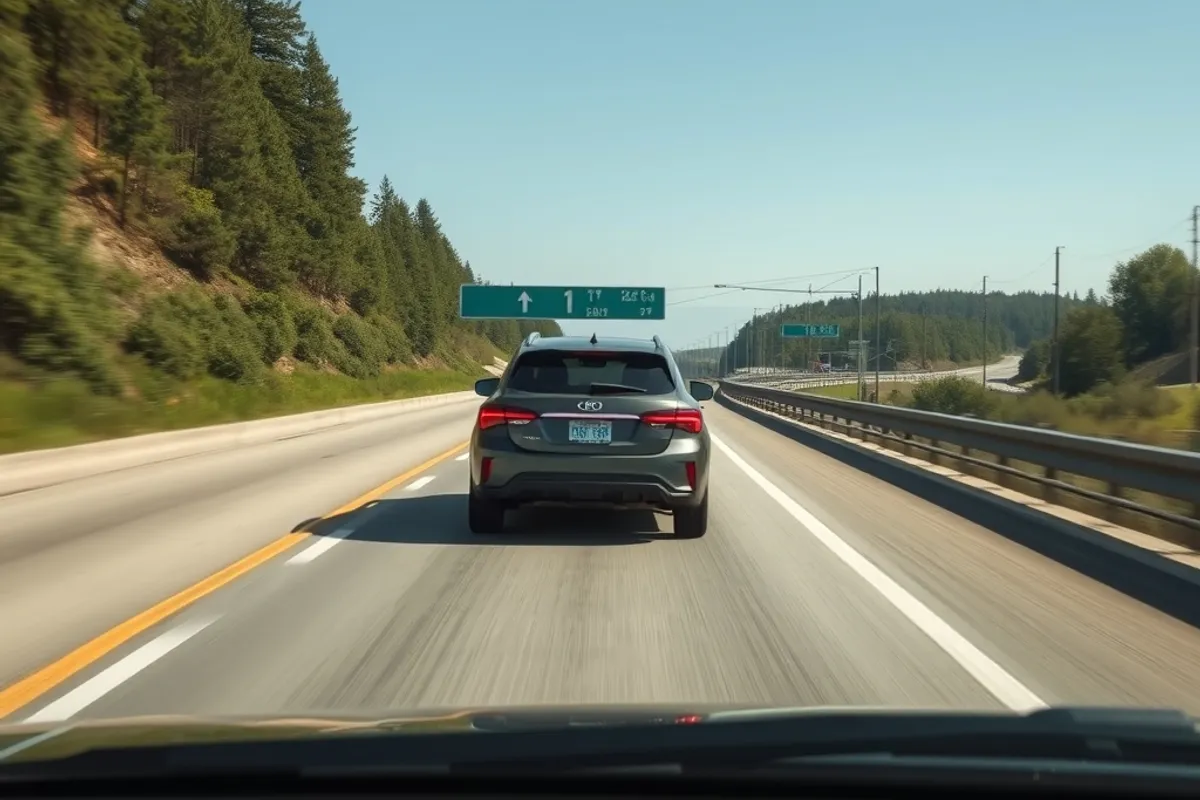 Car following another vehicle at a set distance on a highway using adaptive cruise
