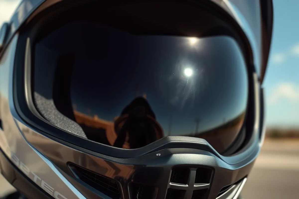 Close view of a helmet visor and ventilation vents on a sunny day