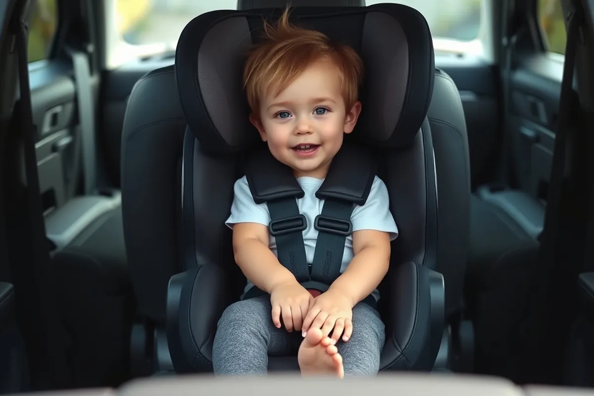 Rear-facing child car seat fitted behind the front passenger seat