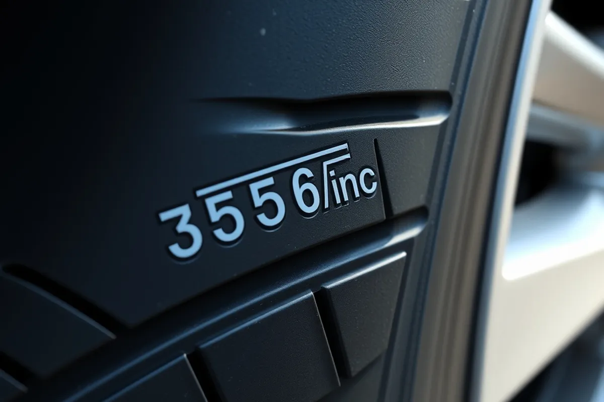 Car tyre sidewall markings showing recommended pressure information