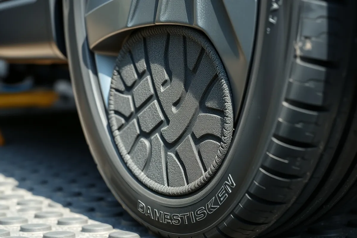 Tyre tread contact patch shown on a workshop inspection mat
