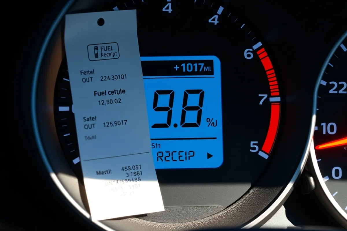 Fuel receipt and trip computer showing consumption after a pressure test